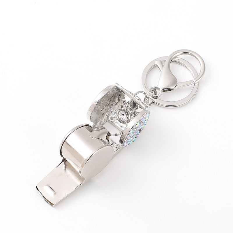 Wholesale Rhinestone Double Layer Whistle Keychain Metal Crystal Whistle Pendant
